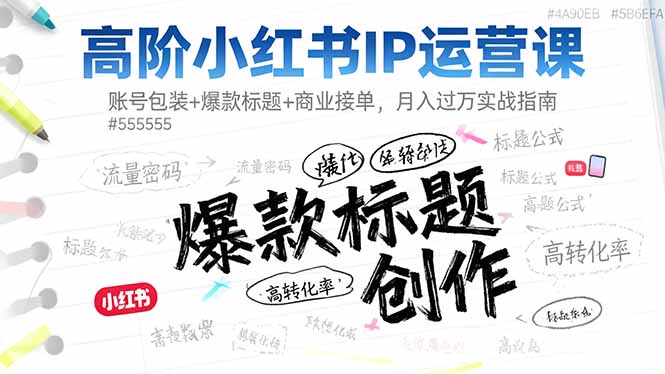 高阶小红书IP运营课:账号包装+爆款标题+商业接单,月入过万实战指南-摇钱树